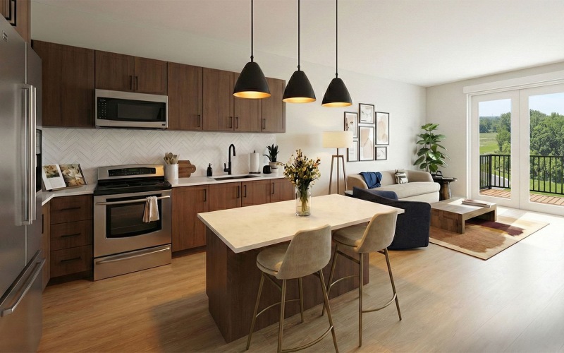 a kitchen with a table and chairs